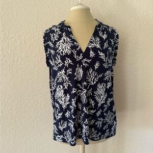 Michael Kors Navy and White Coral Print Blouse